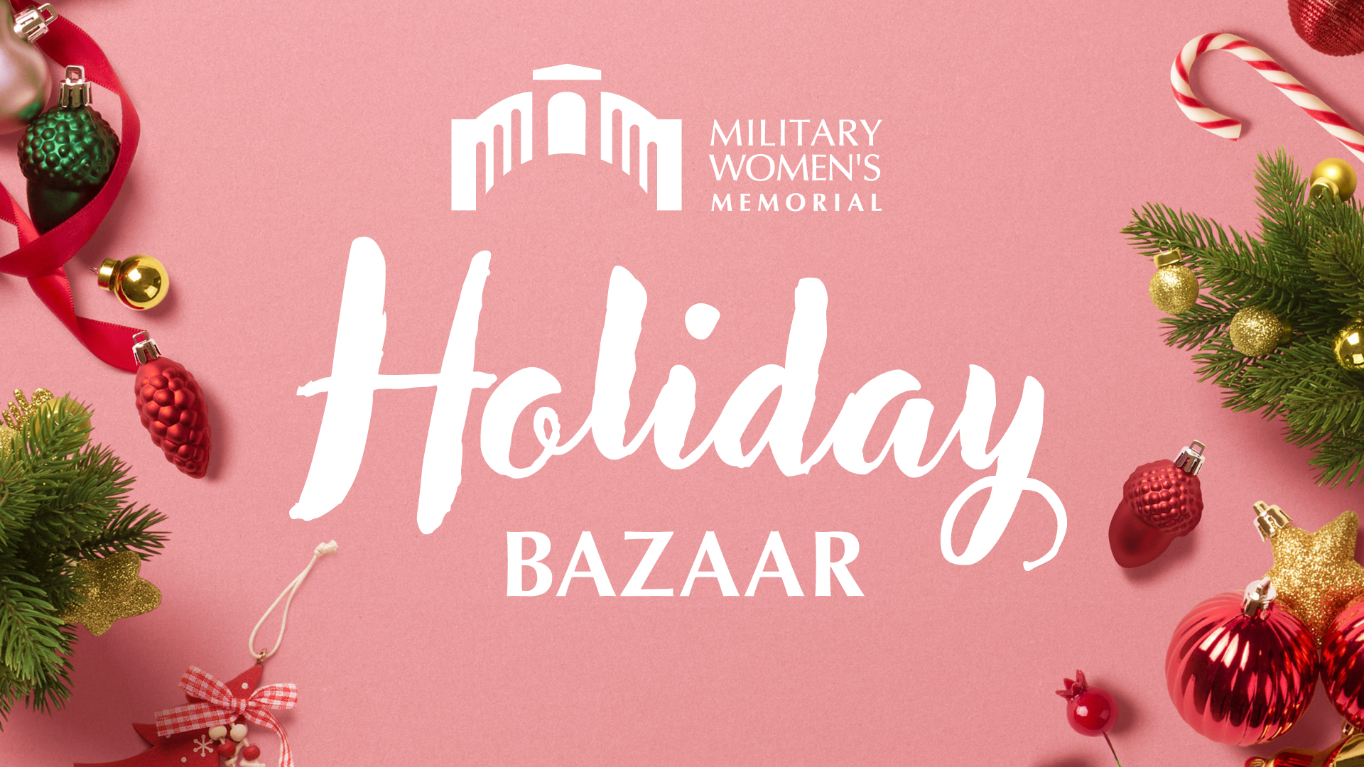 Holiday bazaar banner on a pink background.